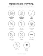 Ingredient icons highlighting organic and wildcrafted herbs.